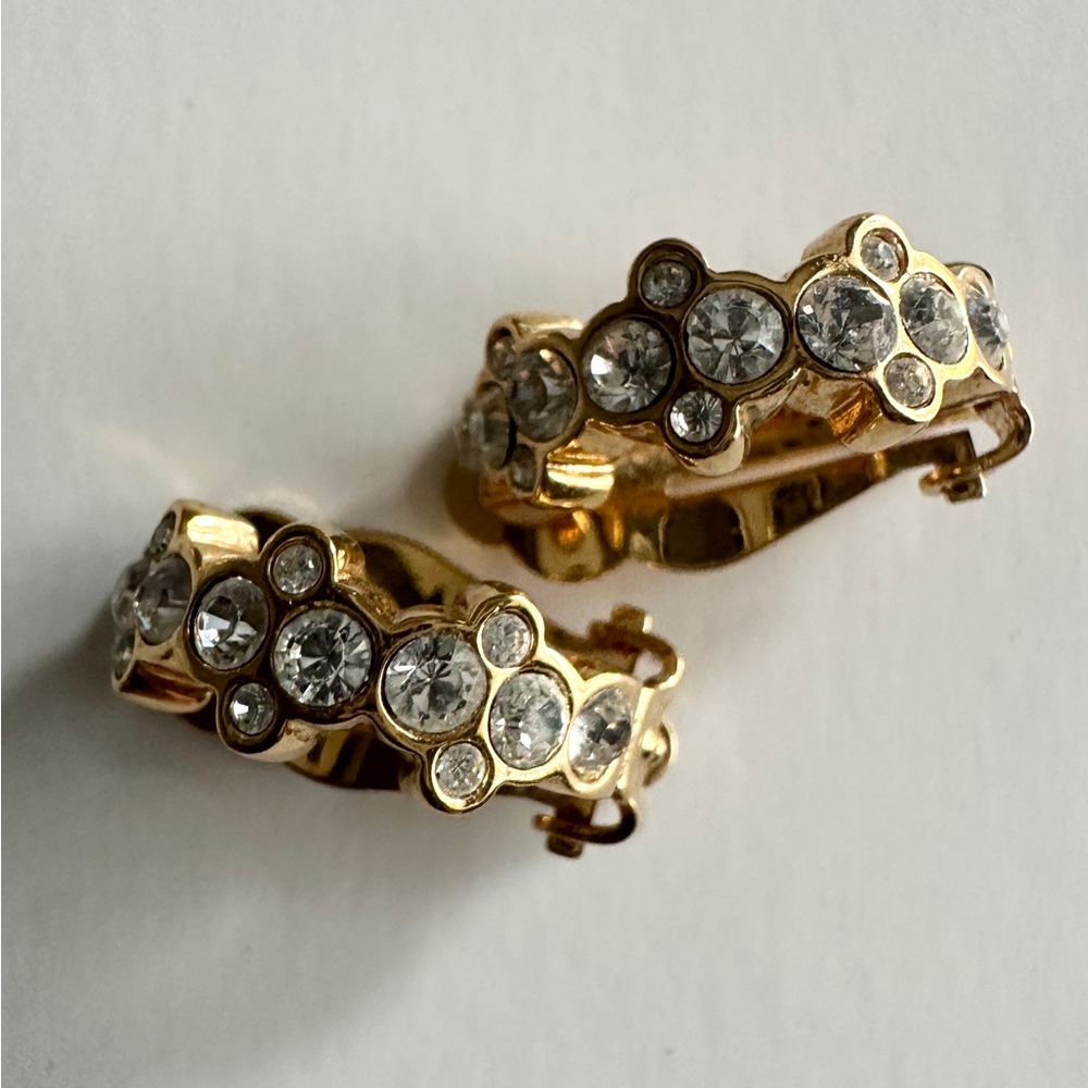 Swarovski Gold and Silver Crystal Earrings with Floral Design